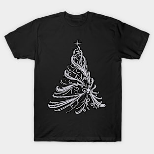 Elegant White Swirl Christmas Tree T-Shirt